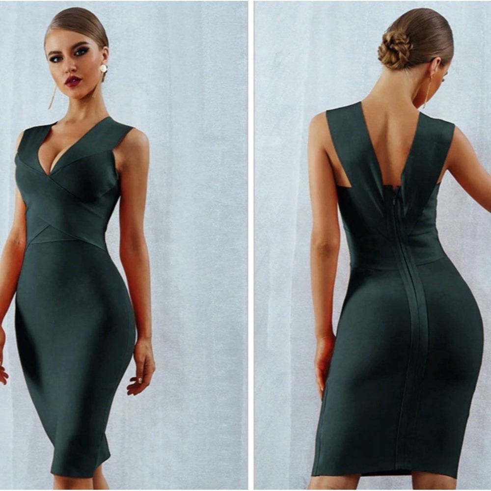 House Of CB London Ginevra Bodycon Stretch Bandage Dress Size SM Emerald Green
